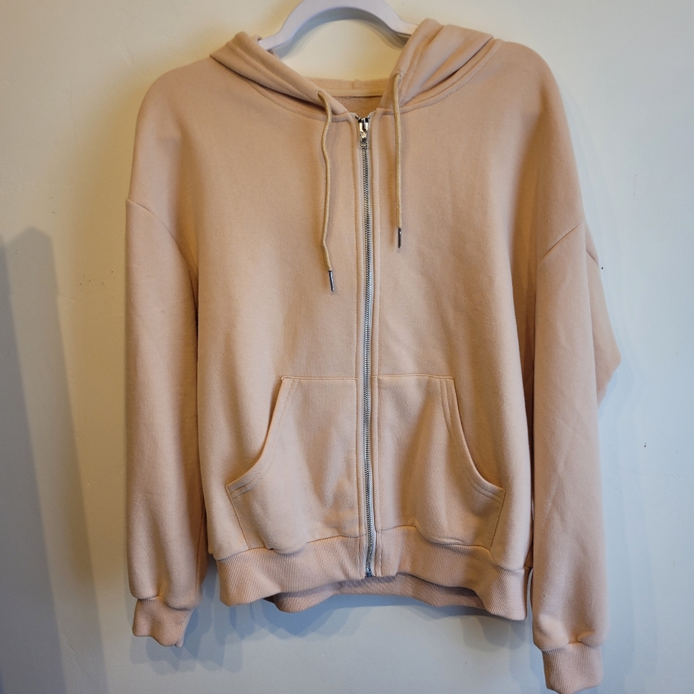 SHEIN women's soft, warm hooded, sweater lite peach/tan color, medium